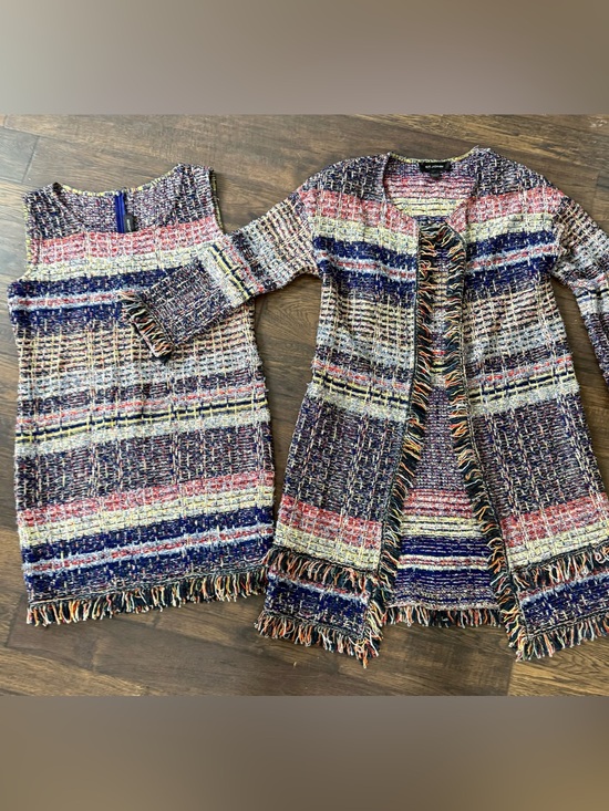 St. John Jackets & Blazers - St. John Multicolor Tweed Jacket and Dress Set in Navy, Cream, Red, Yellow, Pink